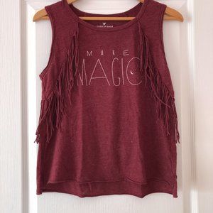 American Eagle Outfitters Make Magic Burgundy Fringe Tank Top